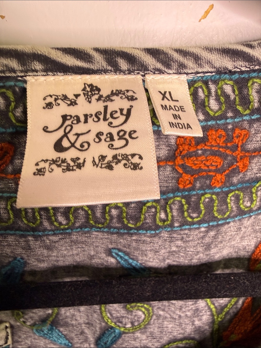 Preloved🧡Embroidered Floral Open Cardigan — Gray with Orange & Teal - Picture 2 of 7